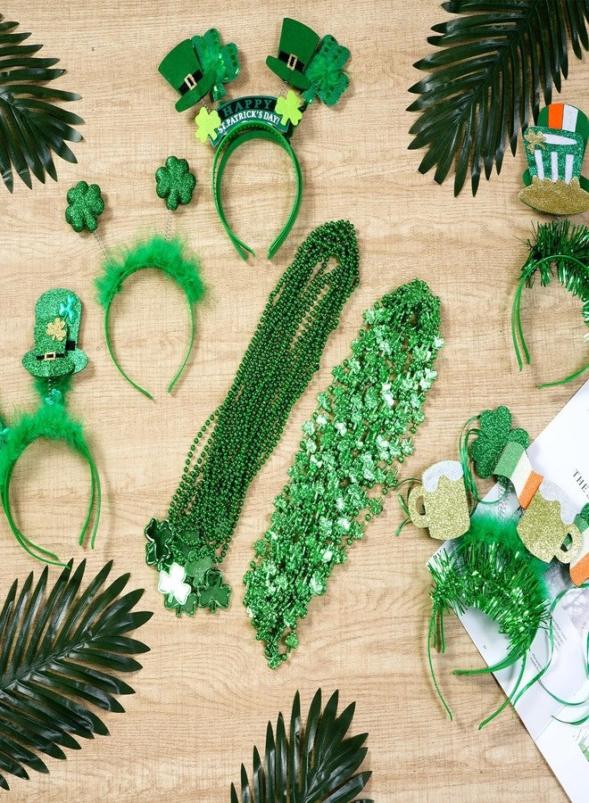 FACULX 30PCS St Patricks Day Accessories Beads Necklace Green Shamrock Pom Hat Headbands, St. Patrick's Day Accessories Party Favors Set for Festivals Event Parades Irish Green Supplies Men Women - Image 3
